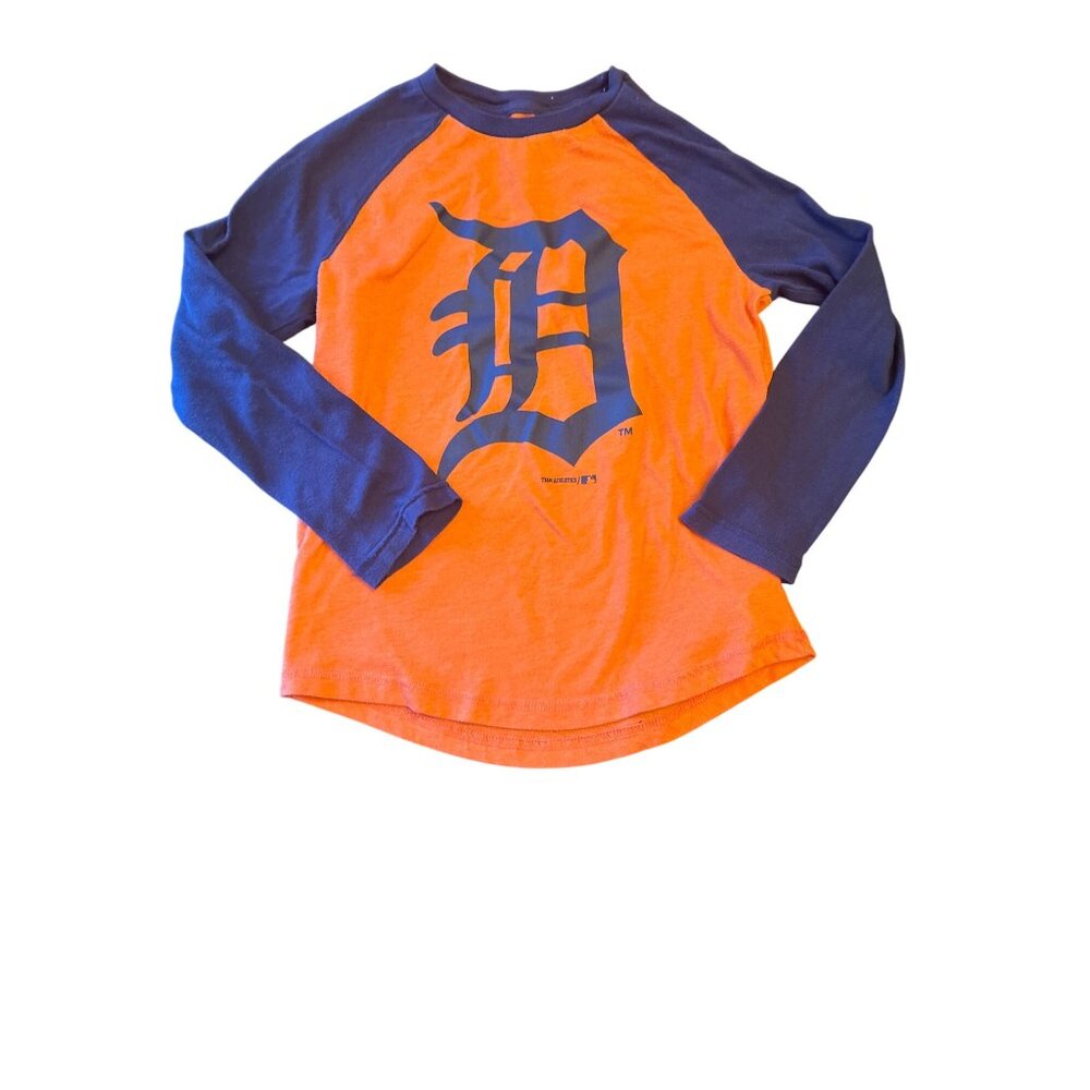 Detroit Tigers Boys Long Sleeve‎ Raglan T-Shirt  S P 6 - 7 Orange & Navy